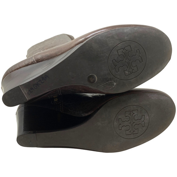 Tory Burch Dabney Knee High Wedge Boots Brown Croc Embossed Calf Leather Sz 6 - Picture 11 of 12